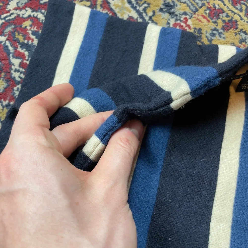 Banana Republic Mens Striped Wool Double Layer Scarf Navy Blue White Royal‎ Blue